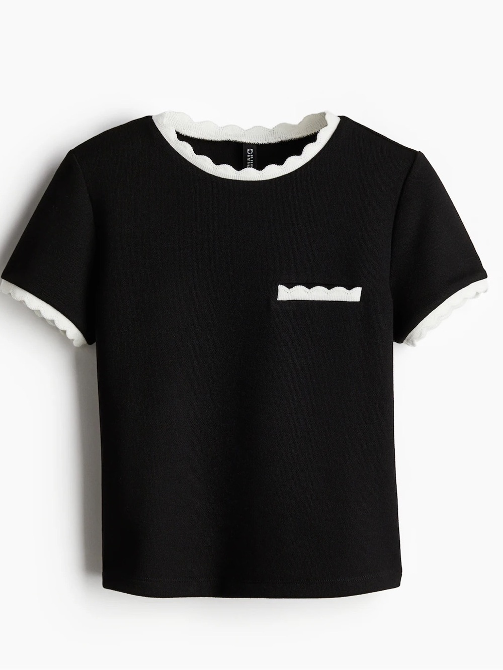H&M Divided Scalloped Ribbed Top Black White XS